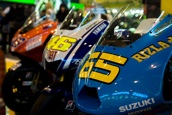 Loris Capirossi, Valentino Rossi and Casey Stoner Moto GP Race Bikes at the NEC